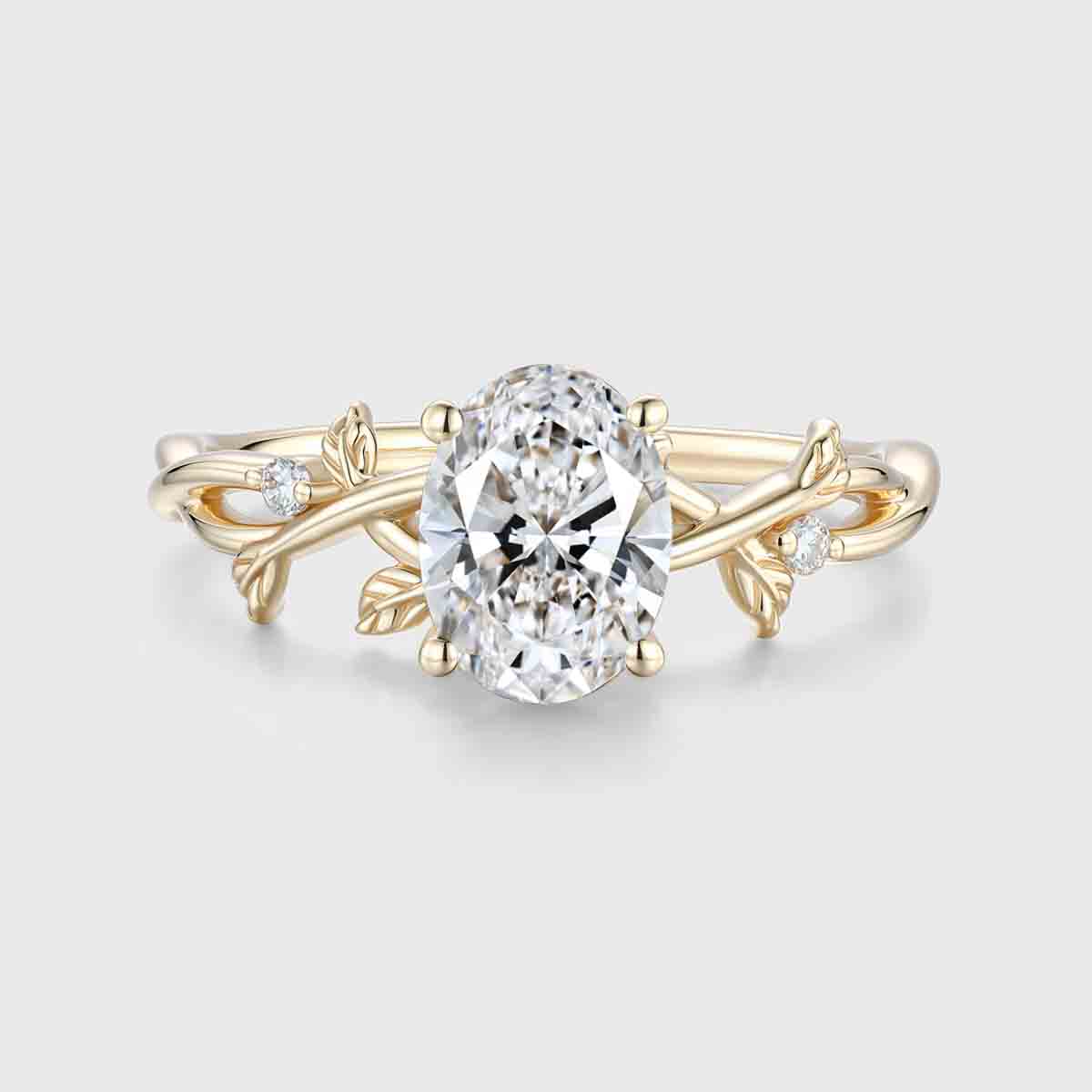 1.0CT~5.0CT Oval cut Lab Grown Diamond Nature Inspired Engagement Ring