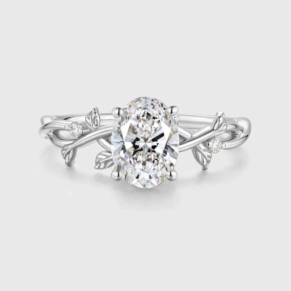 1.0CT~5.0CT Oval cut Lab Grown Diamond Nature Inspired Engagement Ring