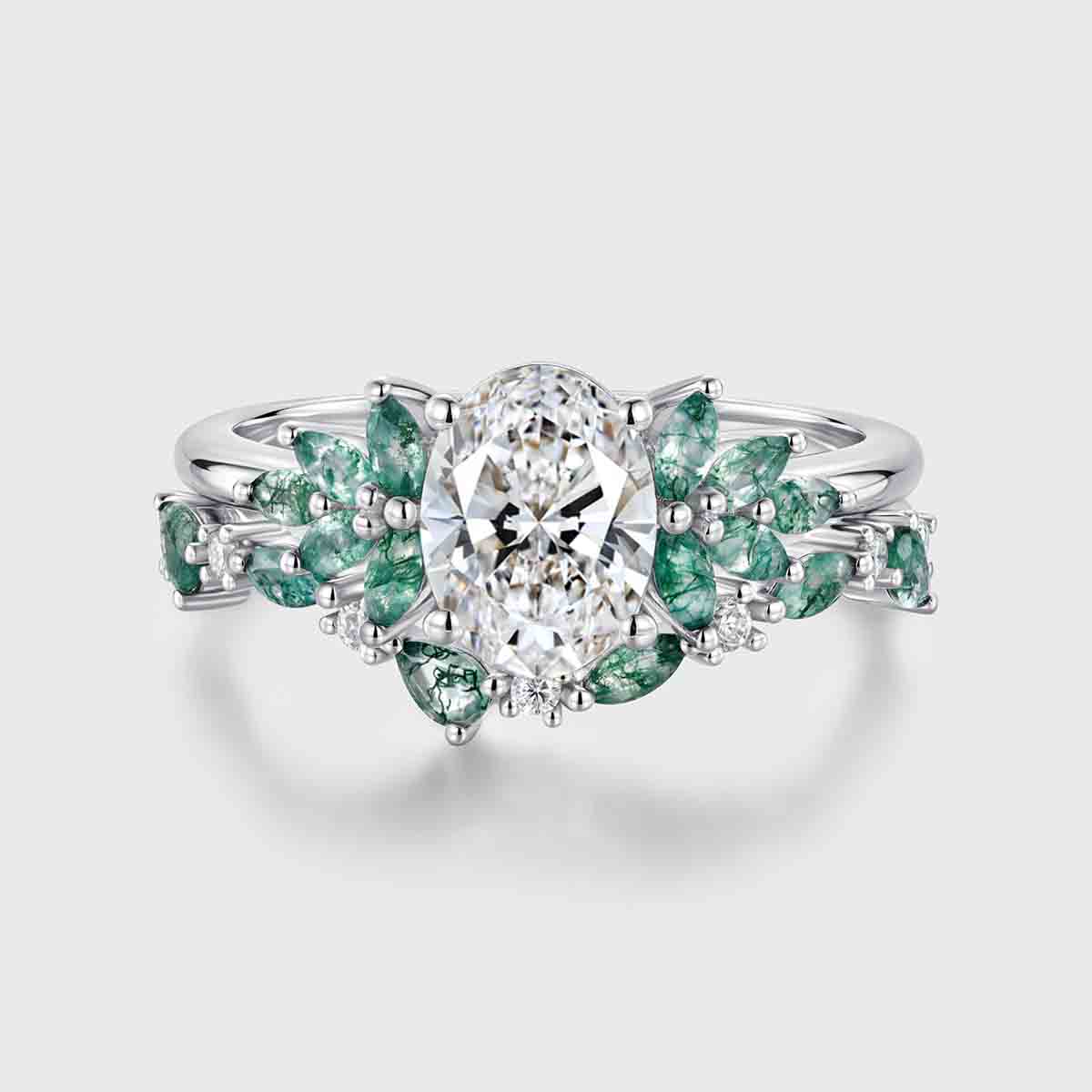 1.0CT~5.0CT Oval cut Lab Grown Diamond Cluster Bridal Set