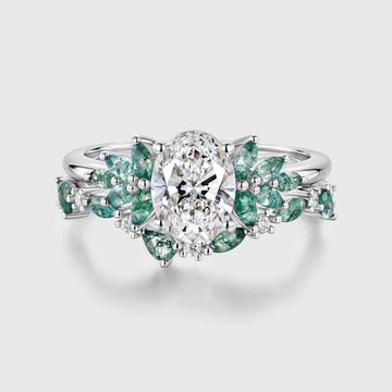 1.0CT~5.0CT Oval cut Lab Grown Diamond Cluster Bridal Set