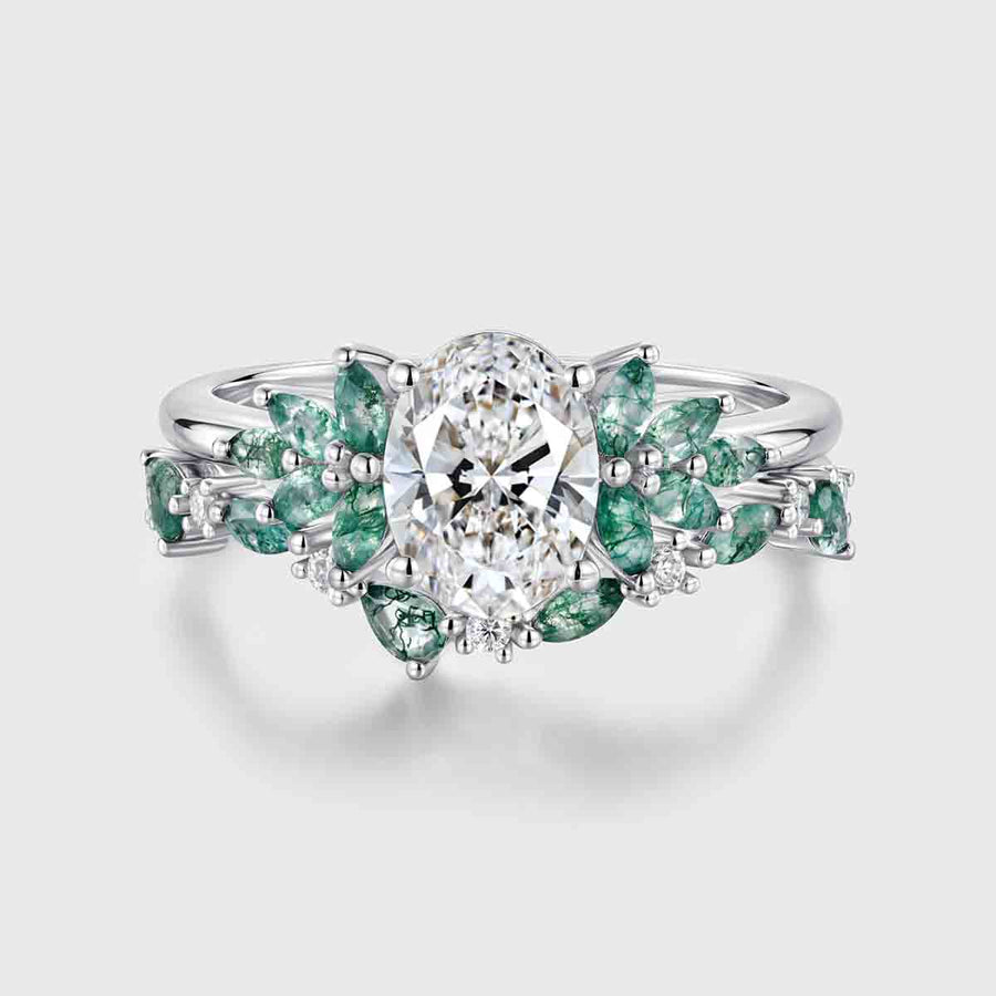 1.0CT~5.0CT Oval cut Lab Grown Diamond Cluster Bridal Set