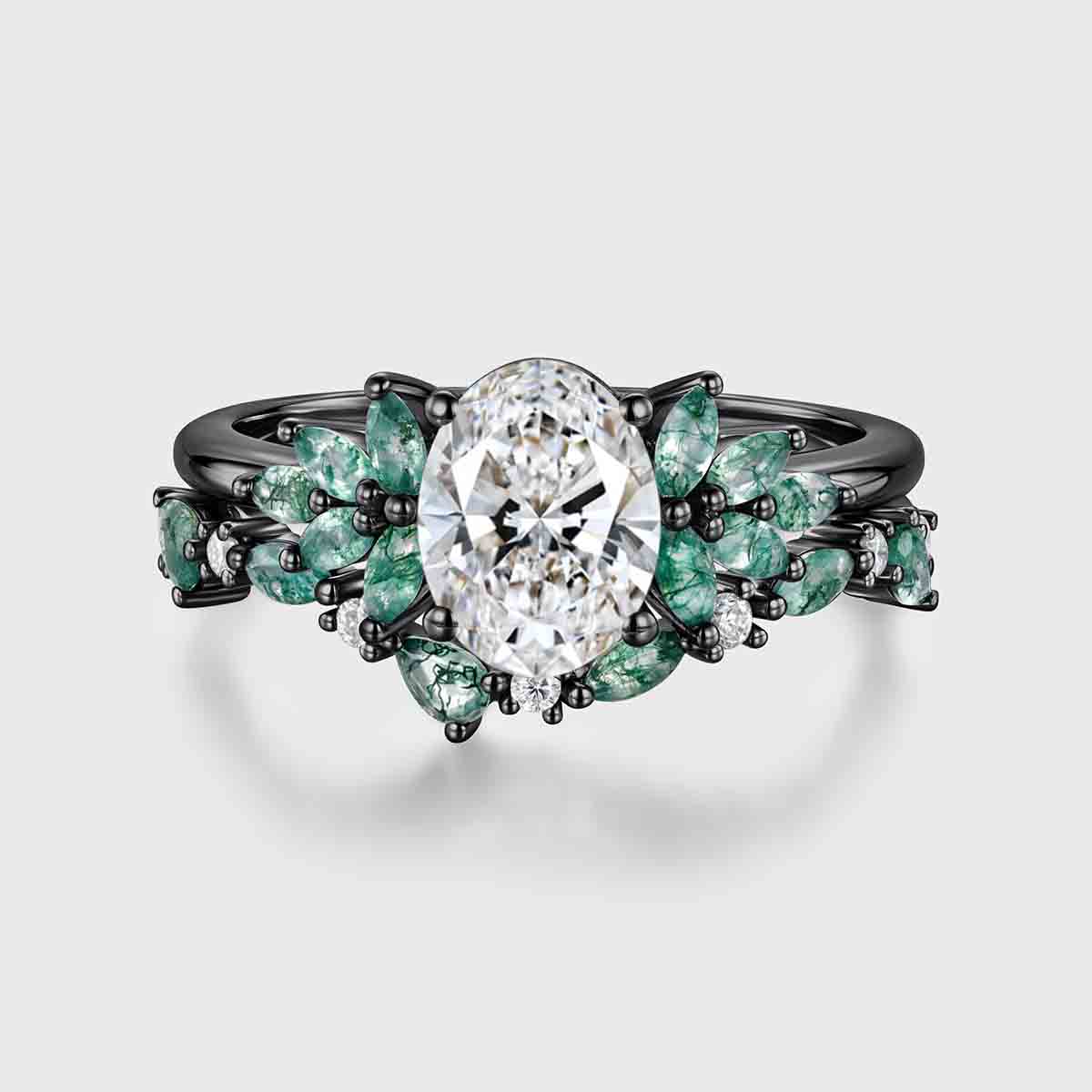 1.0CT~5.0CT Oval cut Lab Grown Diamond Cluster Bridal Set