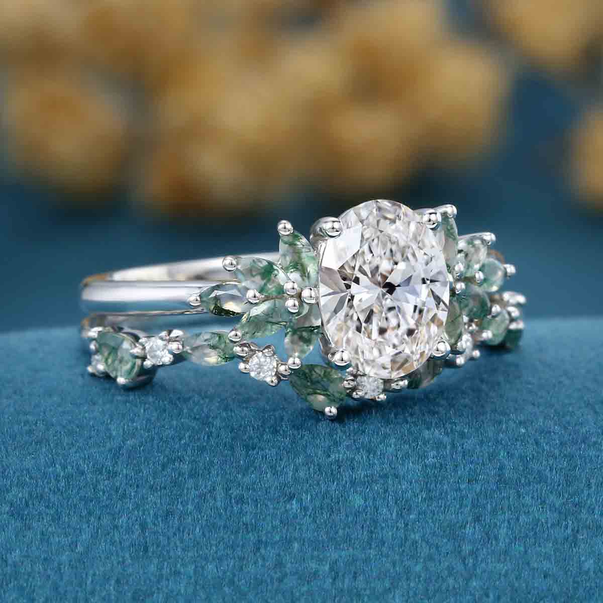 1.0CT~5.0CT Oval cut Lab Grown Diamond Cluster Bridal Set