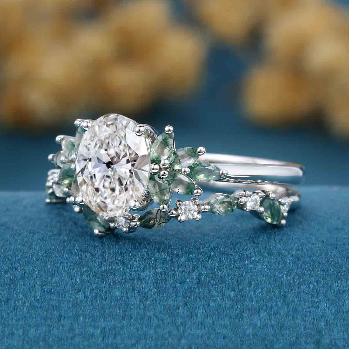 1.0CT~5.0CT Oval cut Lab Grown Diamond Cluster Bridal Set
