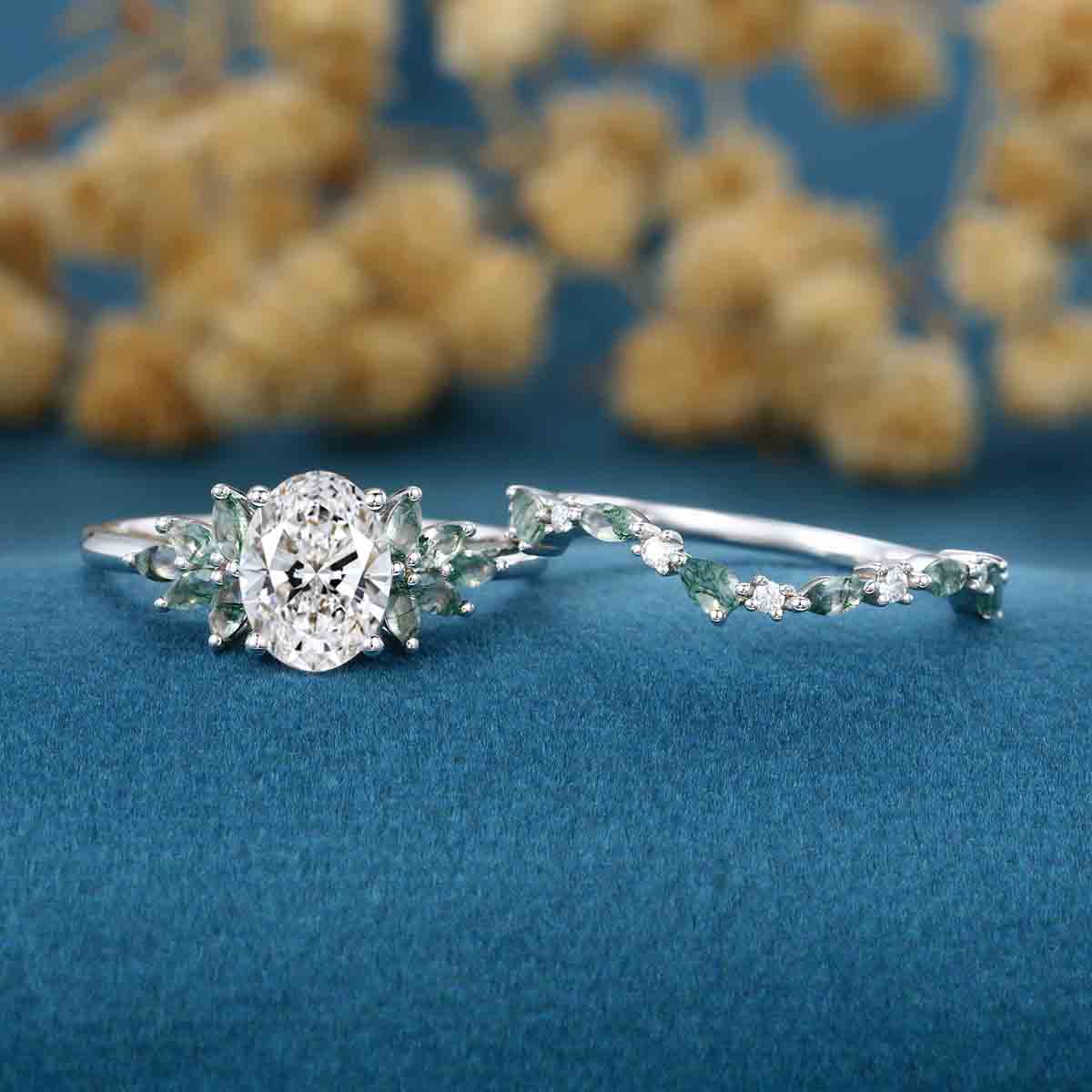 1.0CT~5.0CT Oval cut Lab Grown Diamond Cluster Bridal Set