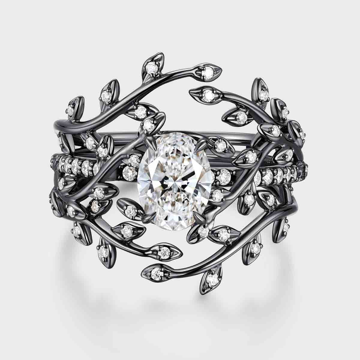1.0CT~5.0CT Oval cut Lab Grown Diamond Nature Inspired Bridal Set