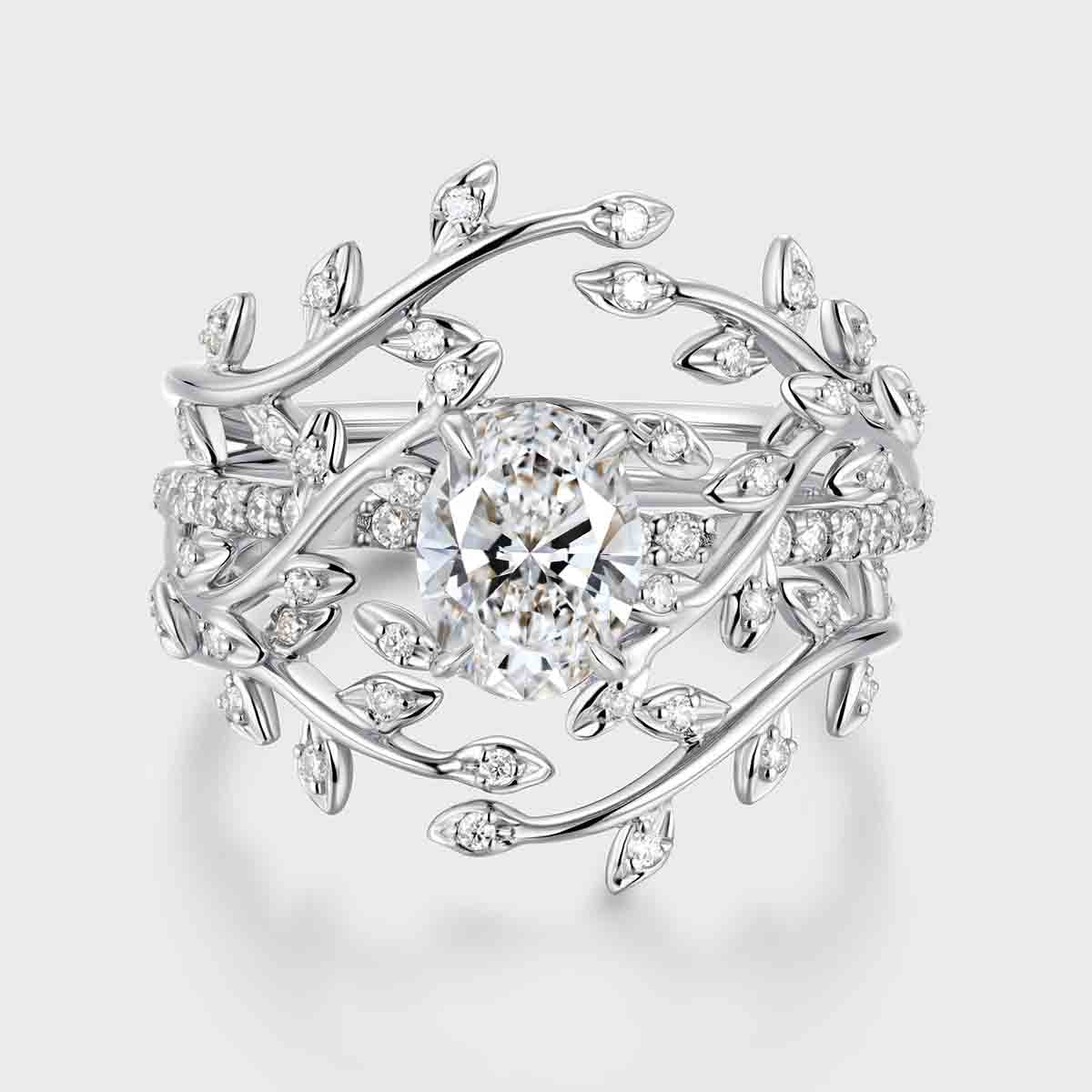 1.0CT~5.0CT Oval cut Lab Grown Diamond Nature Inspired Bridal Set