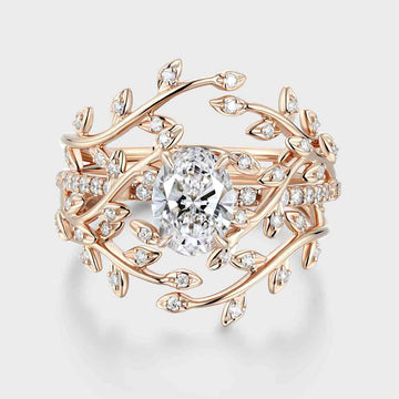 1.0CT~5.0CT Oval cut Lab Grown Diamond Nature Inspired Bridal Set