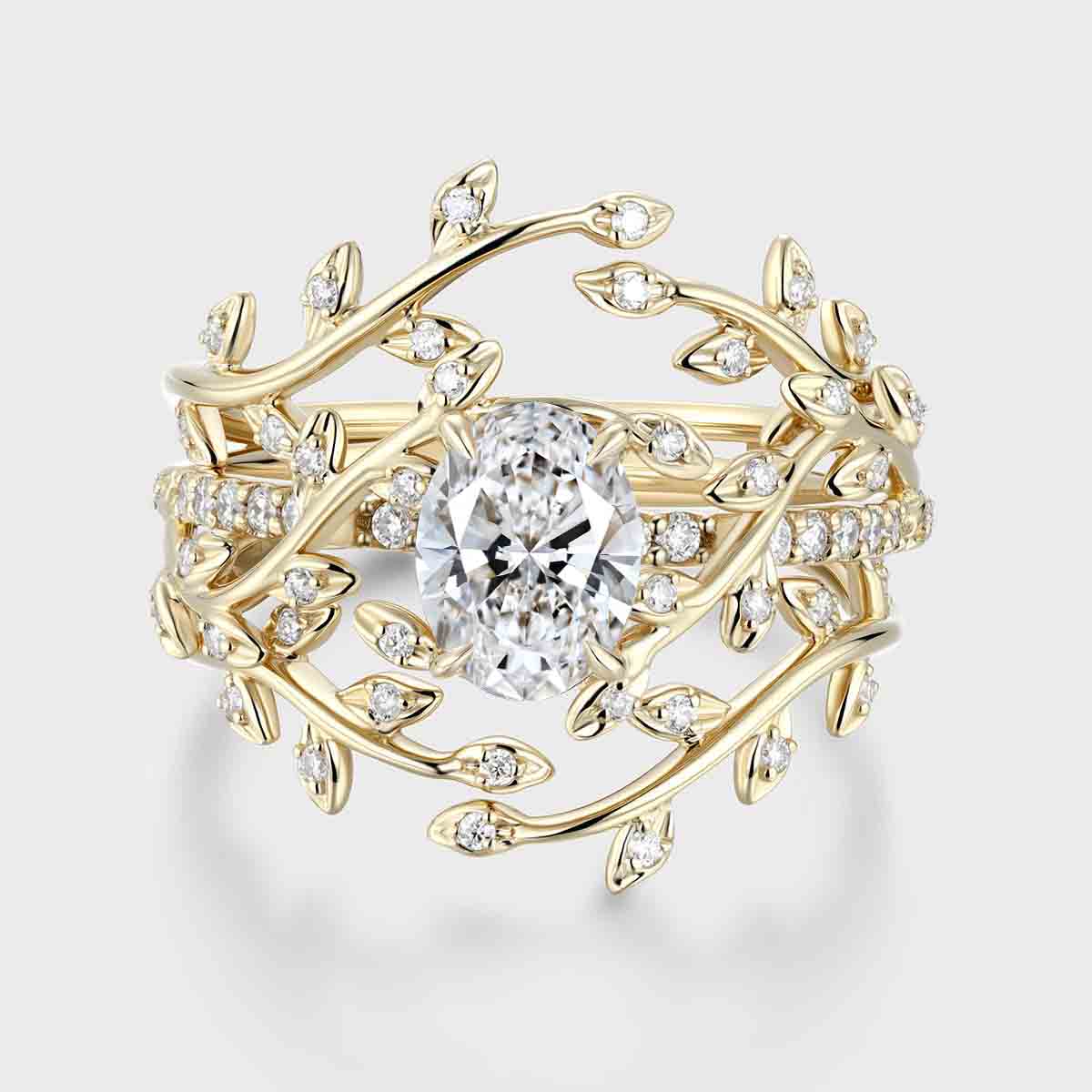 1.0CT~5.0CT Oval cut Lab Grown Diamond Nature Inspired Bridal Set