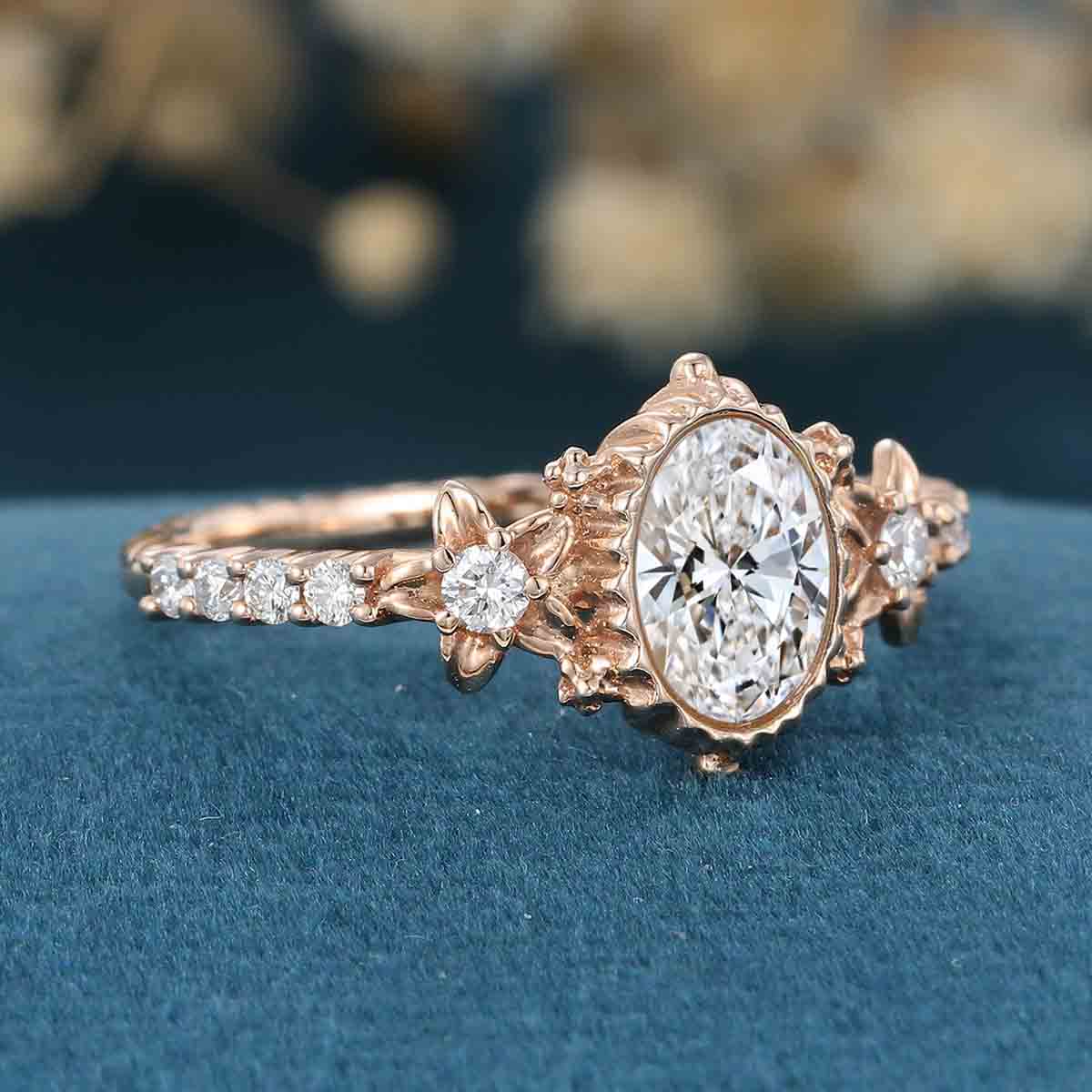 1.0CT~5.0CT Oval cut Lab Grown Diamond Vintage Engagement Ring