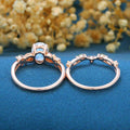 Oval cut Nature Inspired Moonstone Engagement Ring & Moss Agate Wedding Bridal Set
