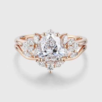 1.0CT~5.0CT Pear cut Lab Grown Diamond Cluster Bridal Set