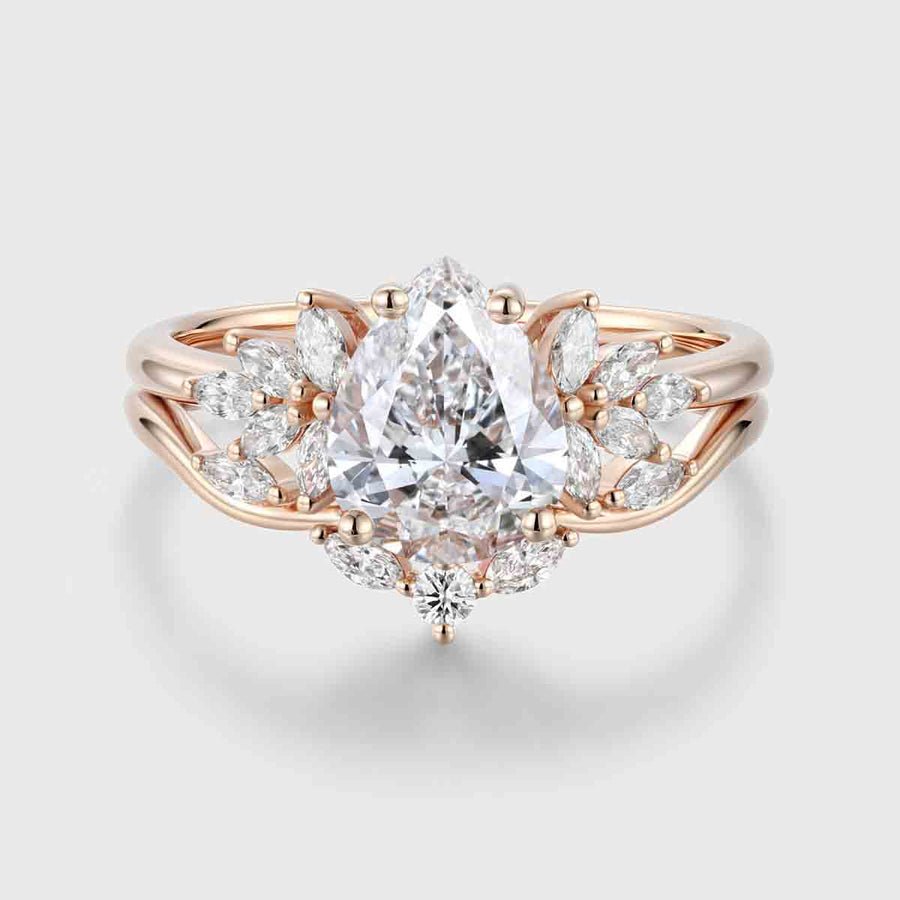 1.0CT~5.0CT Pear cut Lab Grown Diamond Cluster Bridal Set