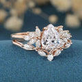 1.0CT~5.0CT Pear cut Lab Grown Diamond Cluster Bridal Set