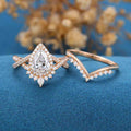 1.0CT~5.0CT Pear cut Lab Grown Diamond Halo Bridal Set