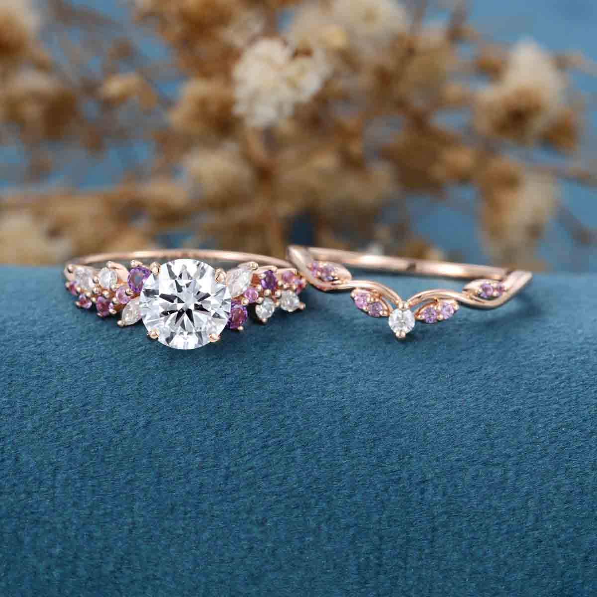 1.0CT~5.0CT Round cut Lab Grown Diamond Cluster Bridal Set