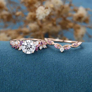1.0CT~5.0CT Round cut Lab Grown Diamond Cluster Bridal Set