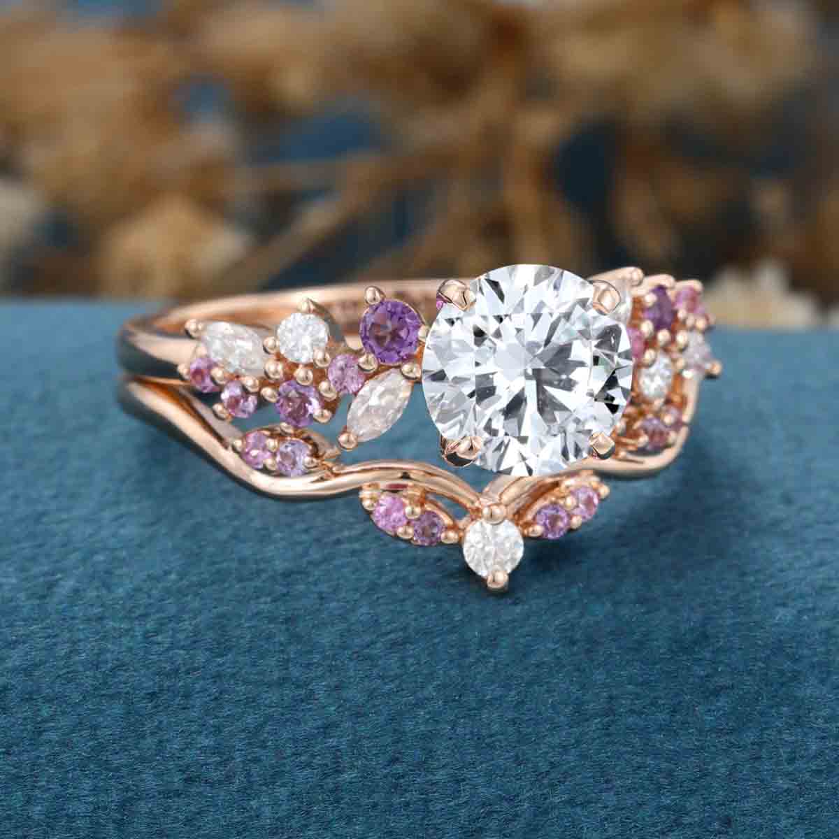 1.0CT~5.0CT Round cut Lab Grown Diamond Cluster Bridal Set