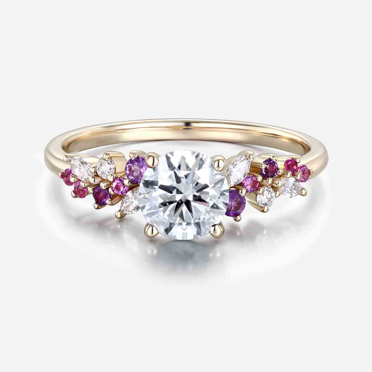 1.0CT~5.0CT Round cut Lab Grown Diamond Cluster Engagement Ring
