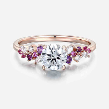 1.0CT~5.0CT Round cut Lab Grown Diamond Cluster Engagement Ring