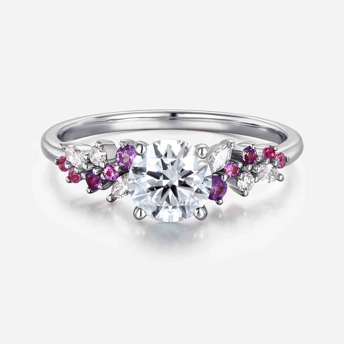 1.0CT~5.0CT Round cut Lab Grown Diamond Cluster Engagement Ring