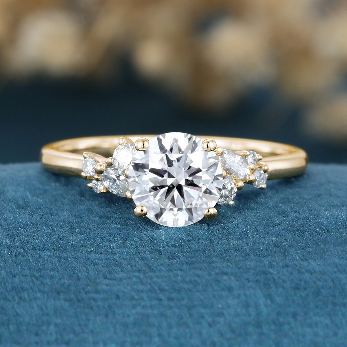1.0CT~5.0CT Round cut Lab Grown Diamond Cluster Engagement Ring