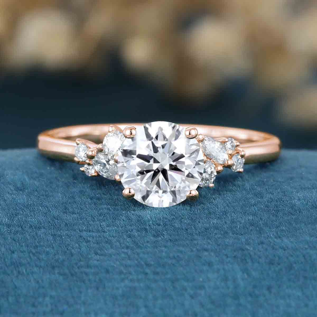 1.0CT~5.0CT Round cut Lab Grown Diamond Cluster Engagement Ring