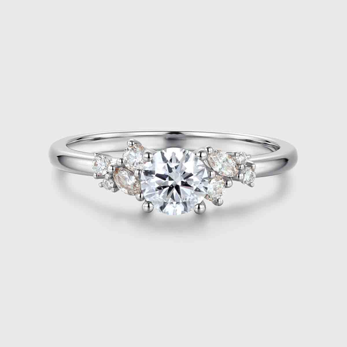 1.0CT~5.0CT Round cut Lab Grown Diamond Cluster Engagement Ring