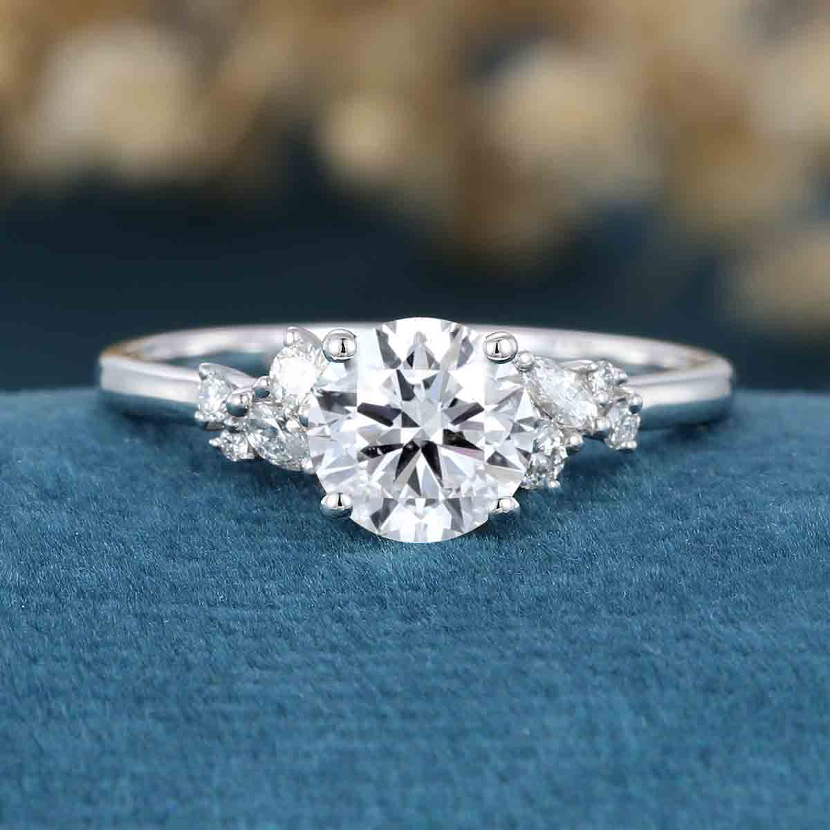 1.0CT~5.0CT Round cut Lab Grown Diamond Cluster Engagement Ring