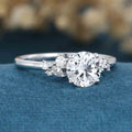 1.0CT~5.0CT Round cut Lab Grown Diamond Cluster Engagement Ring