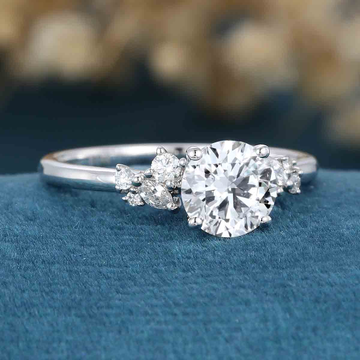 1.0CT~5.0CT Round cut Lab Grown Diamond Cluster Engagement Ring