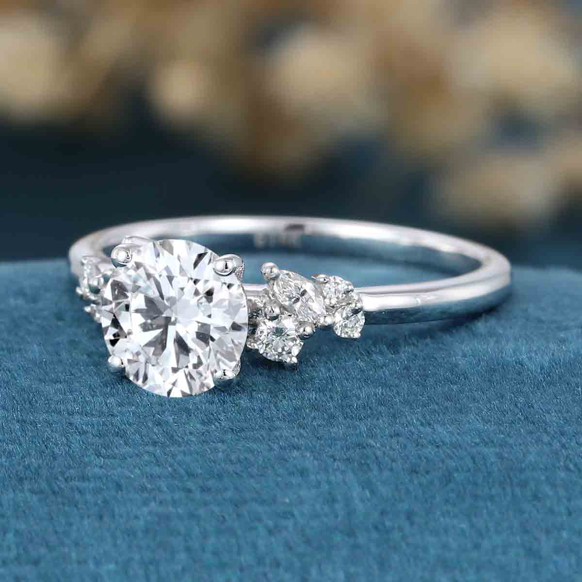 1.0CT~5.0CT Round cut Lab Grown Diamond Cluster Engagement Ring