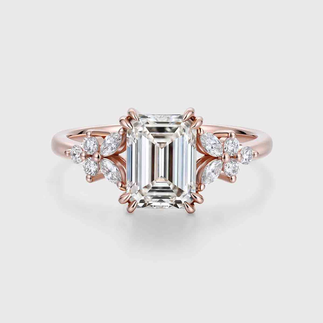 1.0CT~5.0CT Emerald cut Lab grown Diamond Cluster Engagement Ring Set