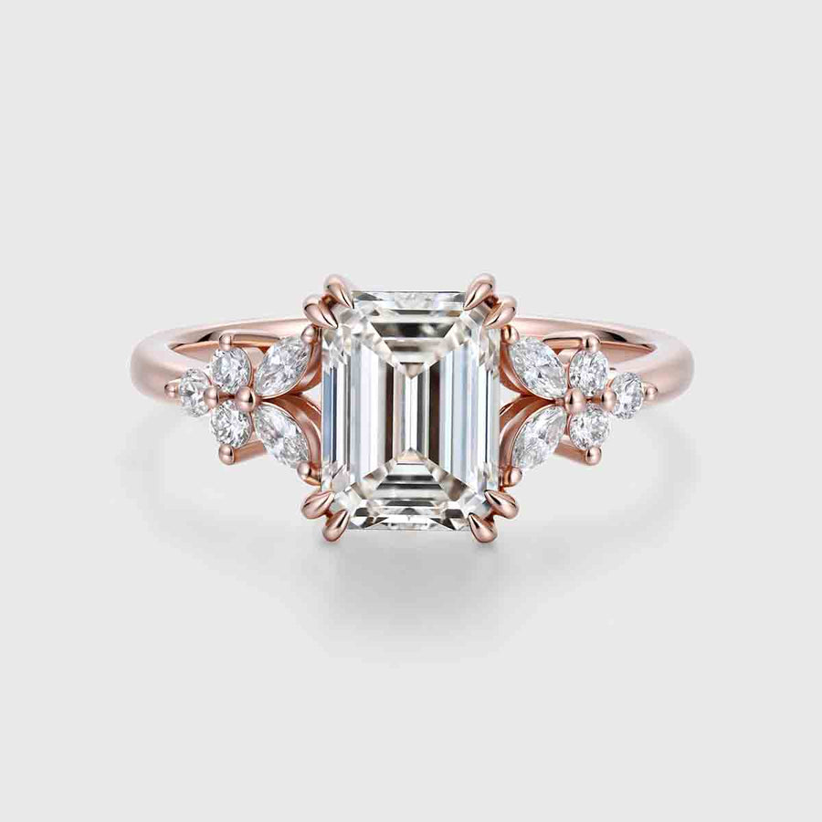 1.0CT~5.0CT Emerald cut Lab grown Diamond Cluster Engagement Ring Set