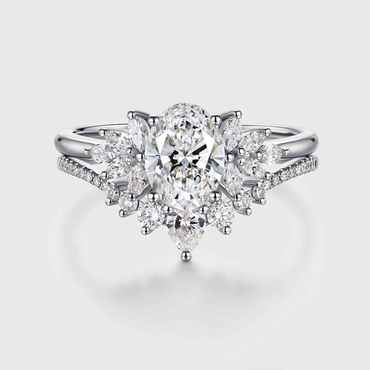 1.0CT~5.0CT Oval cut Lab grown Diamond Cluster Engagement Ring Set