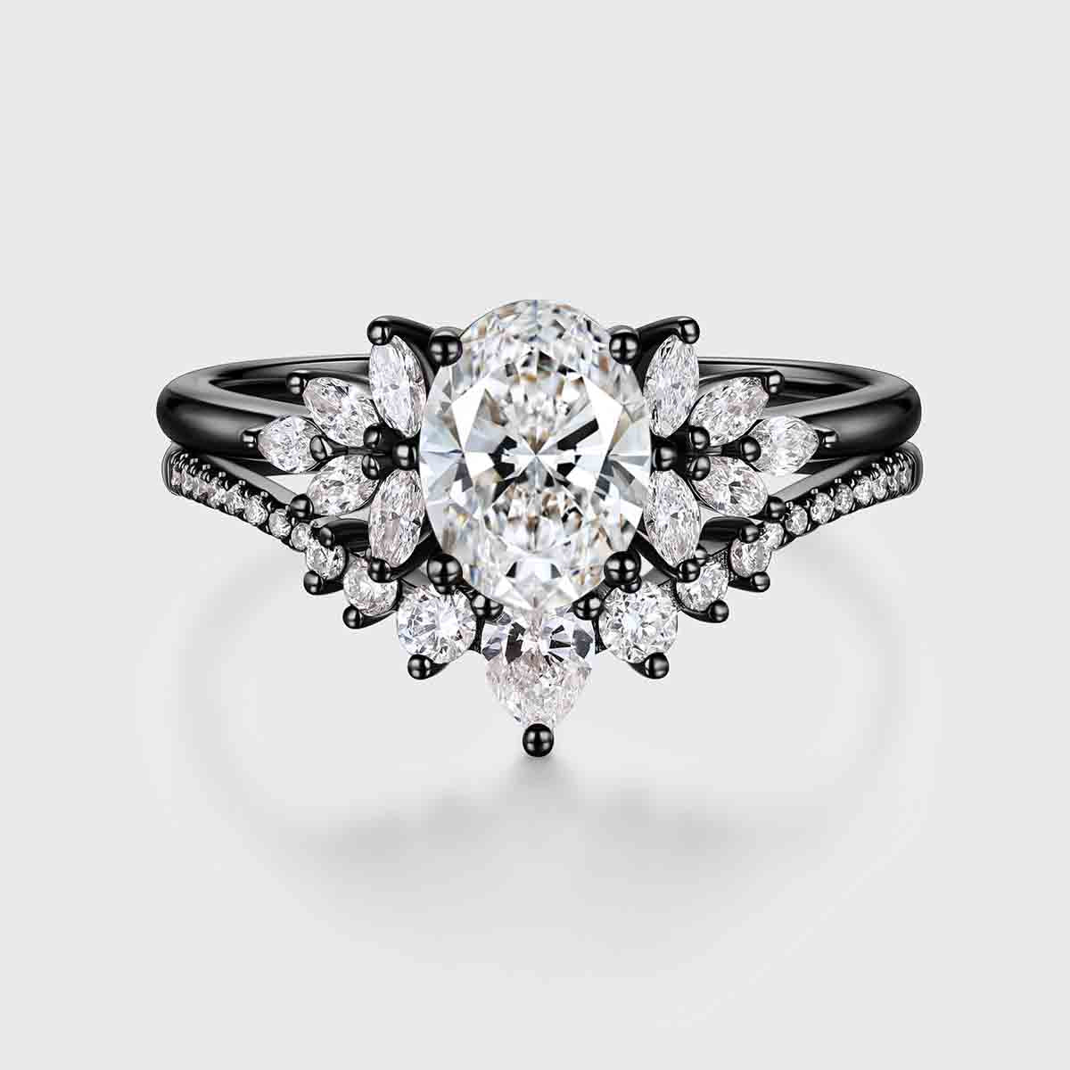 1.0CT~5.0CT Oval cut Lab grown Diamond Cluster Engagement Ring Set