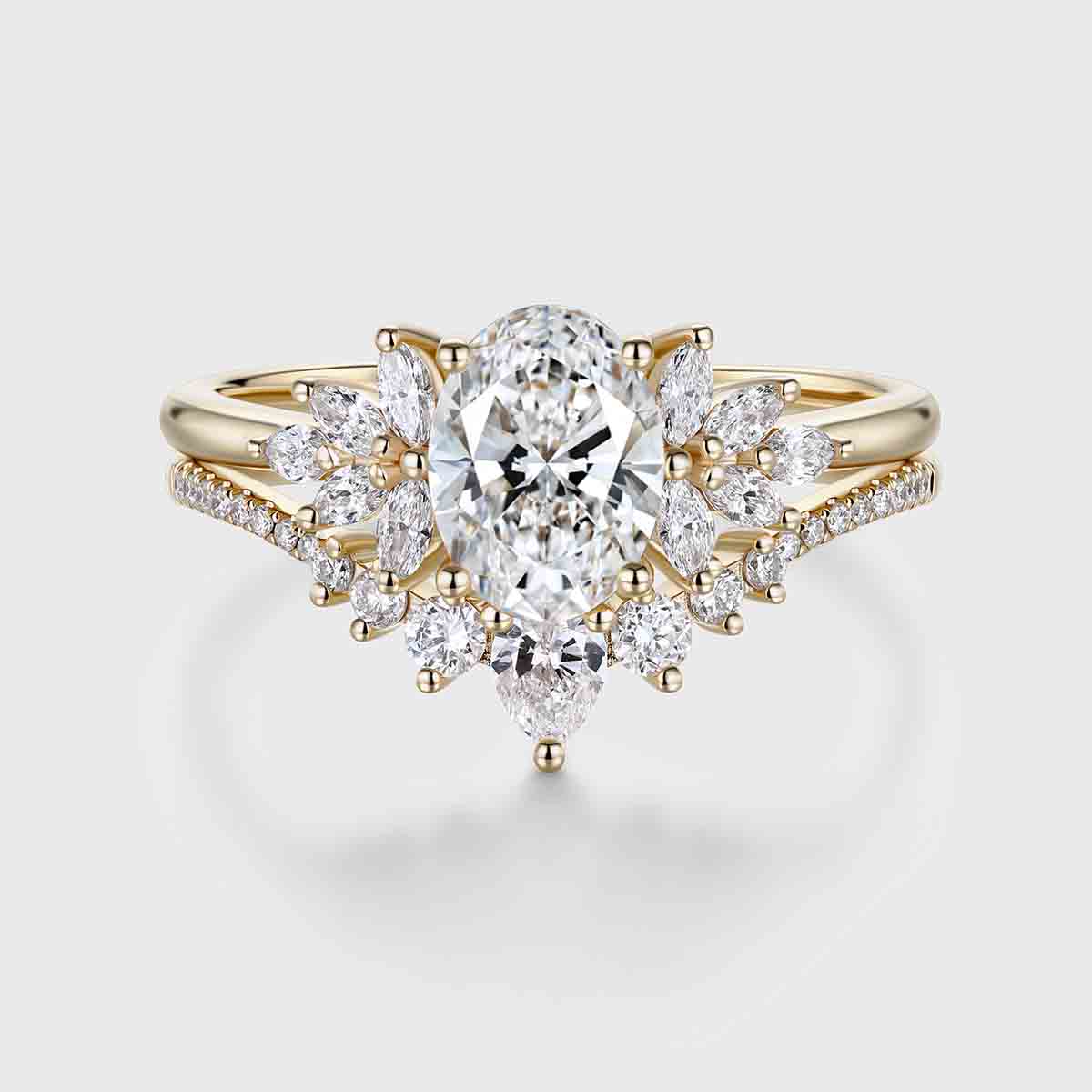 1.0CT~5.0CT Oval cut Lab grown Diamond Cluster Engagement Ring Set