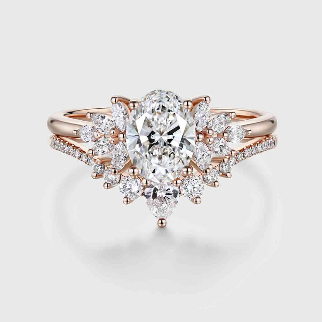 1.0CT~5.0CT Oval cut Lab grown Diamond Cluster Engagement Ring Set