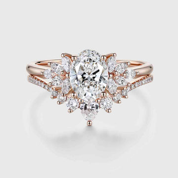 1.0CT~5.0CT Oval cut Lab grown Diamond Cluster Engagement Ring Set