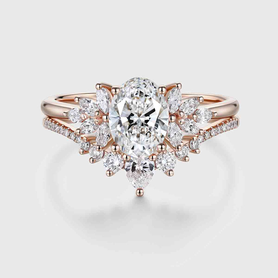 1.0CT~5.0CT Oval cut Lab grown Diamond Cluster Engagement Ring Set