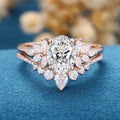 1.0CT~5.0CT Oval cut Lab grown Diamond Cluster Engagement Ring Set