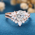 1.0CT~5.0CT Oval cut Lab grown Diamond Cluster Engagement Ring Set