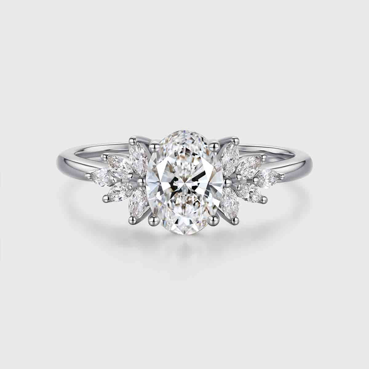 1.0CT~5.0CT Oval cut Lab Grown Diamond Cluster Engagement Ring