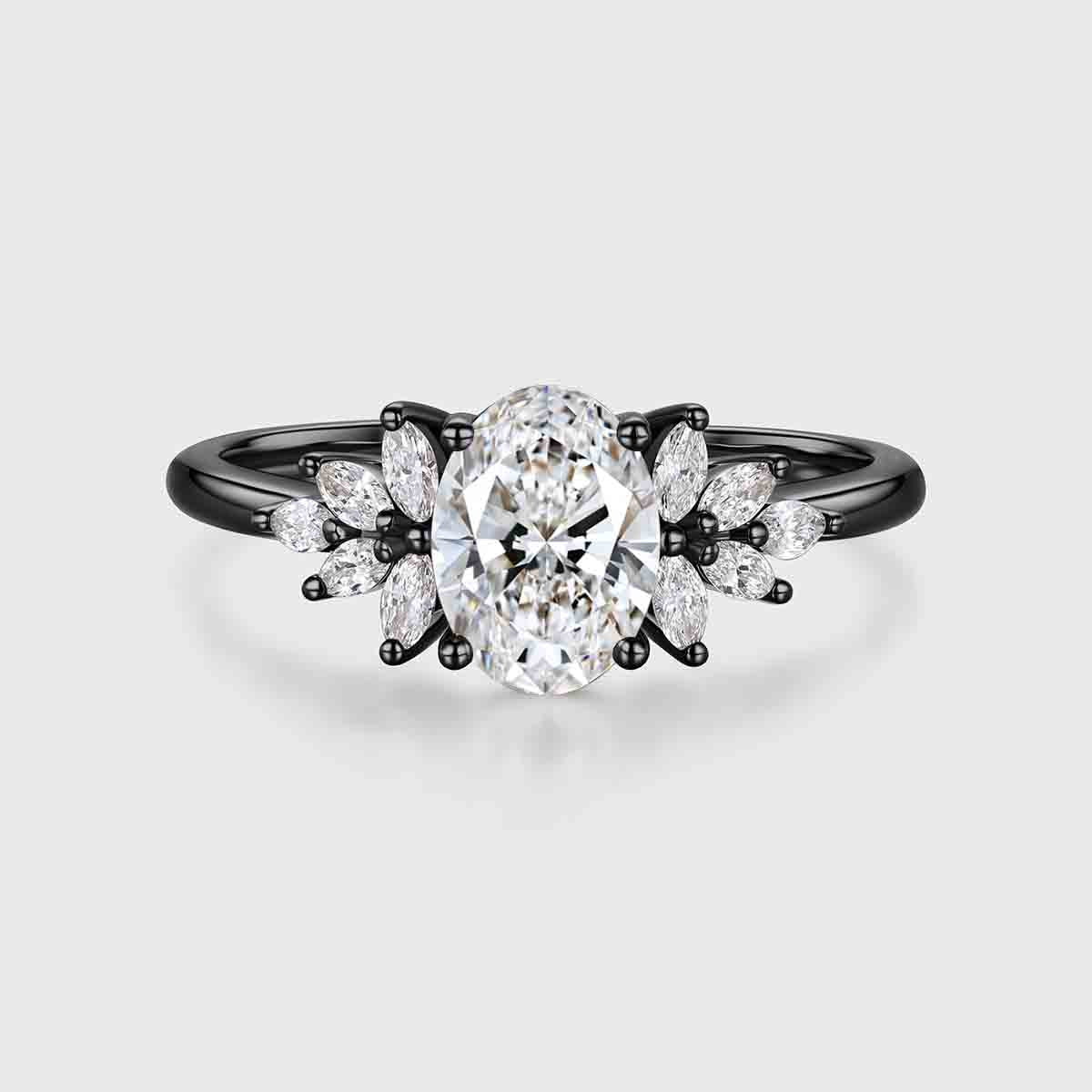 1.0CT~5.0CT Oval cut Lab Grown Diamond Cluster Engagement Ring