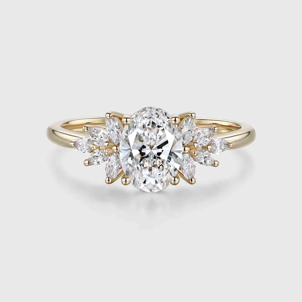 1.0CT~5.0CT Oval cut Lab Grown Diamond Cluster Engagement Ring