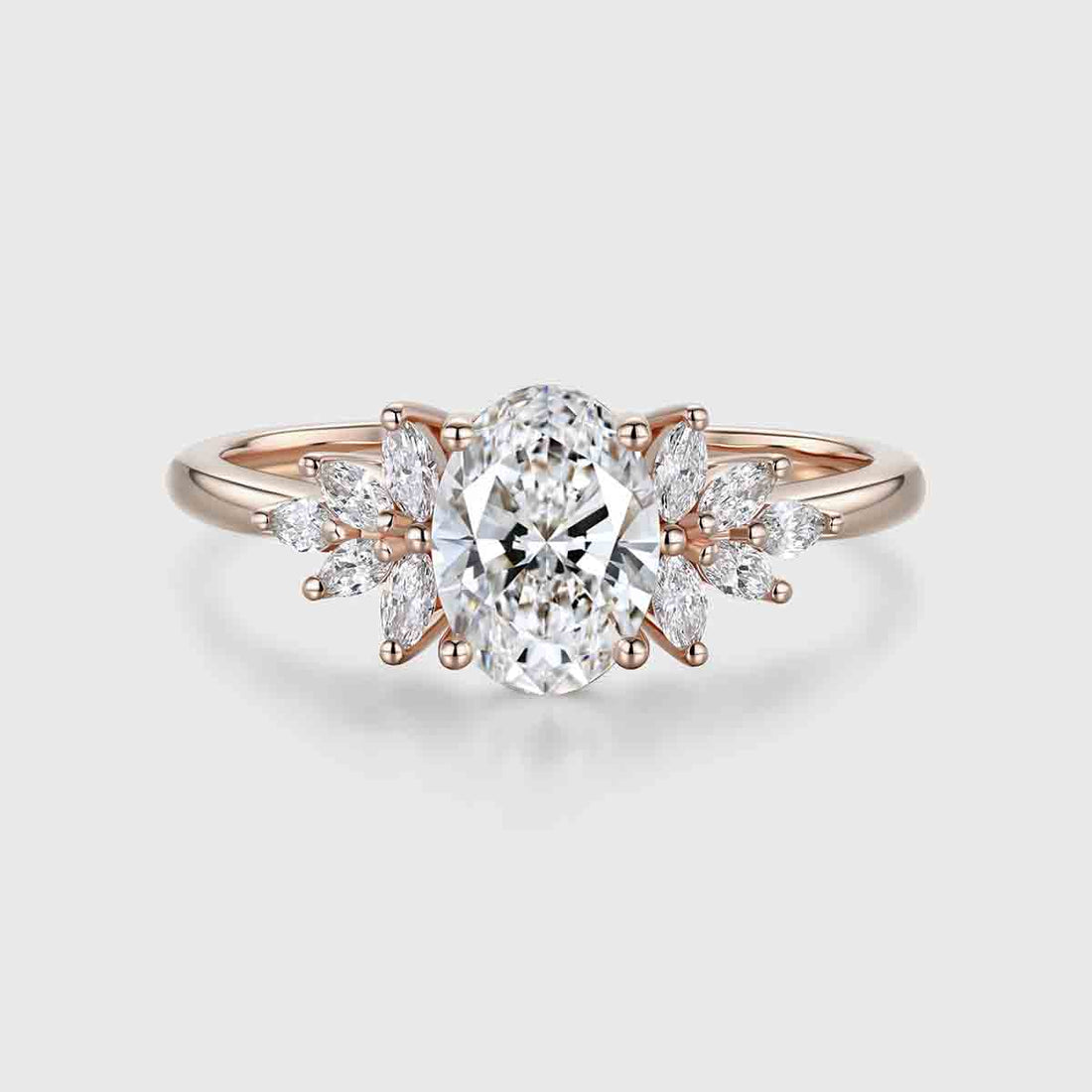 1.0CT~5.0CT Oval cut Lab Grown Diamond Cluster Engagement Ring