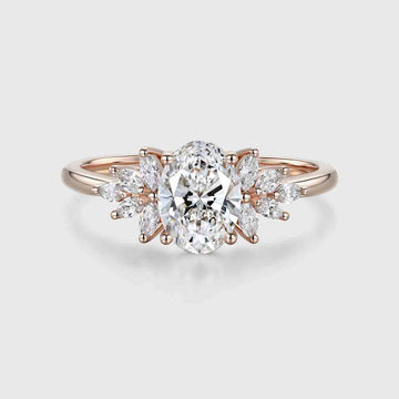 1.0CT~5.0CT Oval cut Lab Grown Diamond Cluster Engagement Ring
