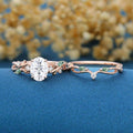 1.0ct~5.0ct Oval cut Moissanite Engagement ring Rose gold Moss Agate Wedding Bridal Set