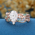 1.0ct~5.0ct Oval cut Moissanite Engagement ring Rose gold Moss Agate Wedding Bridal Set