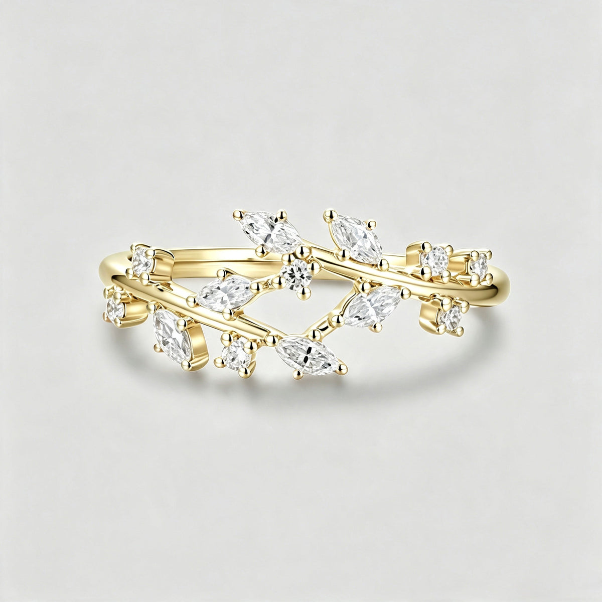 Nature Inspired moissanite | Diamonds Leaf branch stacking Gold wedding ring